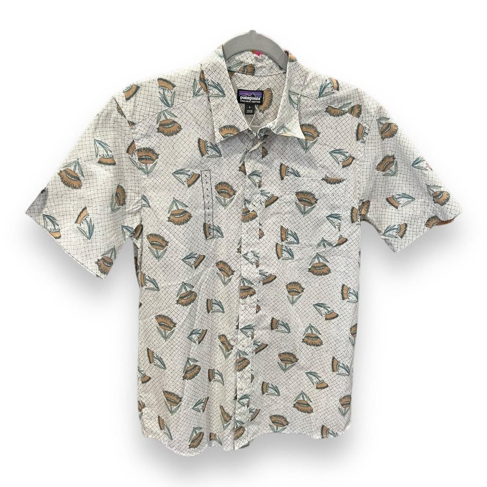 PATAGONIA MEN'S GO TO SHIRT BUTTON FRONT SHIRT Men's Size S SUMMER PLANT WHITE